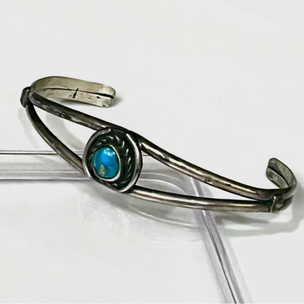 Navajo, Old Pawn Vintage 1930s Sterling Silver “Ajax” Turquoise Cuff